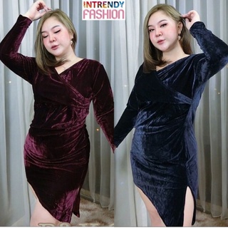 ชุดเดรสสาวอวบแขนยาว น่ารักเซ็กซี่ Size 2XL,3XL ผ้ากํามะหยี่เกรดพรีเมียม