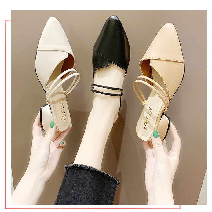**SECEN** รองเท้าส้นสูง หัวแหลม สายคาด รัดส้น หนังสวย คุณภาพดี (รุ่น SS-531) //ส่งพร้อมกล่องริงเท้า// **พร้อมส่ง**