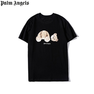 HH Original Palm Angels T-shirt Broken Bear Short-sleeved PA Teddy Bear Cotton Men and Women Same Style S-XXXL คอกลม