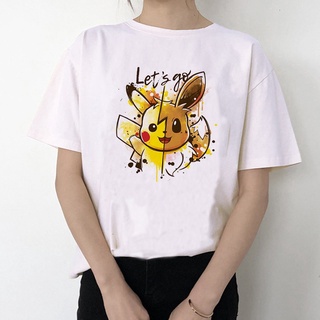 ☁น่ารัก Pokemon Go Kawaii Pikachu Harajuku T เสื้อผู้หญิง Ulzzang ตลกเสื้อยืด 90s การ์ตูนน่ารัก TShirt สไตล์เกาหลีด้านบน