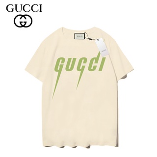 ราคาต่ำสุดเสื้อยืดแขนสั้น ผ้าฝ้าย พิมพ์ลาย Gucc แฟชั่นสําหรับผู้ชาย และผู้หญิงS-3XL