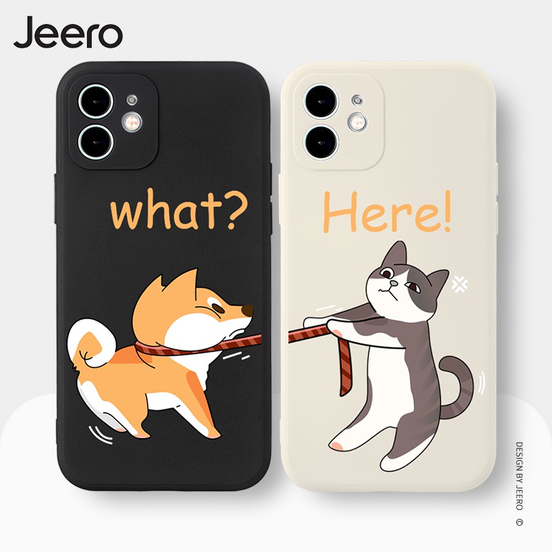 JEERO เคสคู่ เคสไอโฟน คู่รัก ขอบเหลี่ยมกันกระแทกซิลิโคนนุ่มการ์ตูนน่ารักตลก เคสโทรศัพท์ Compatible for iPhone 13 12 11 Pro Max SE 2020 X XR XS 8 7 6 6S Plus พลัส C145