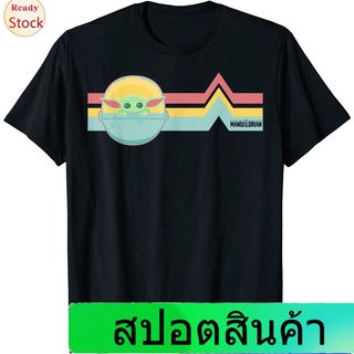 เสื้อยืดแขนสั้น Star Wars The Mandalorian The Child Rainbow Chest Lines T-Shirt Mens Womens T-shirts