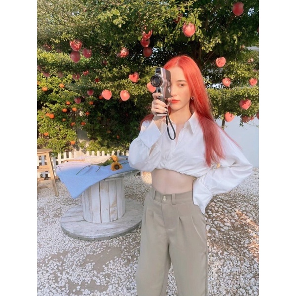 ครอปแขนยาวคอปกแหวกหน้า#FBB1801