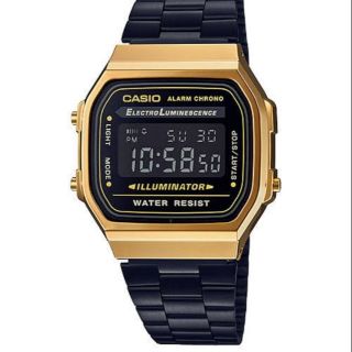 นาฬิกาคาสิโอ วินเทจ CASIO A168WEGB-1B ดำทองสุดหรู ✔