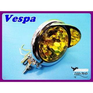 VESPA HEADLIGHT HEADLAMP "YELLOW" REFLECTOR with CAP  // จานฉาย ไฟแต่ง​ Vespa มีแก๊ป สินค้าคุณภาพดี