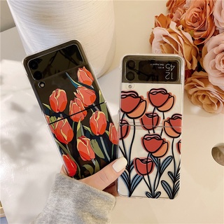 เคสโทรศัพท์มือถือ PC แข็ง แบบใส กันกระแทก ลายดอกทิวลิป สําหรับ Samsung Galaxy Z Flip 5 Z Flip 4 Z Flip 3