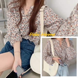 เสื้อแขนยาว ลายดอกไม้ การตัดเย็บแบบสลิมเกาหลี  รุ่น631  ดอกไม้ป๊อป เนื้อผ้าใส่สบาย