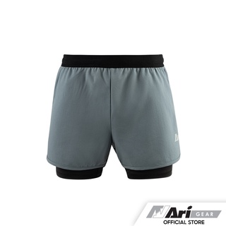 ARI WOMENS BREATHE 2IN1 RUNNING SHORTS - GREY/BLACK/SILVER กางเกงวิ่งหญิง อาริ BREATHE 2IN1 สีเทา