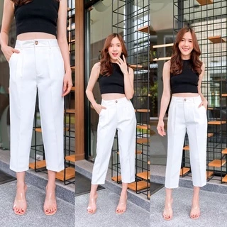 🍒ไอด้า7ส่วน🍒กางเกงเอวสูง7ส่วนขากระบอก/ผ้าไอด้า/ซิปหน้าไซส์S-2Xl