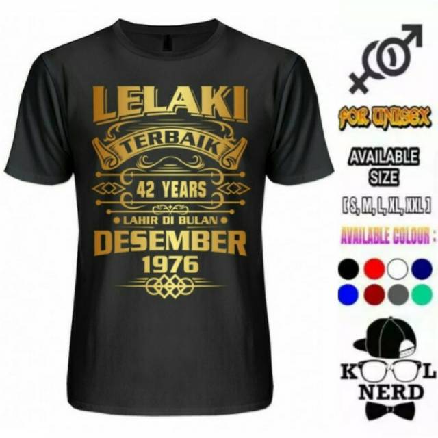 DECEMBER เสื้อยืดผู้ชาย TEEBAIKE 42 ปี BORN IN DESEMBER YEAR 1976 GOLD SCREEN PRINTING