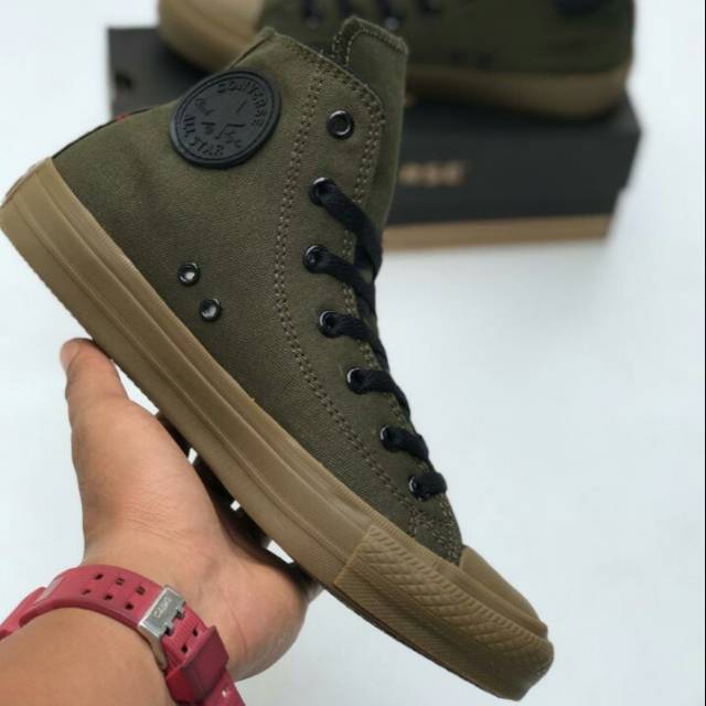 Hijau Men& 39;s รองเท้า converse all star ct chuck taylor high army green gum sole/sole สีดํา PREMIUM