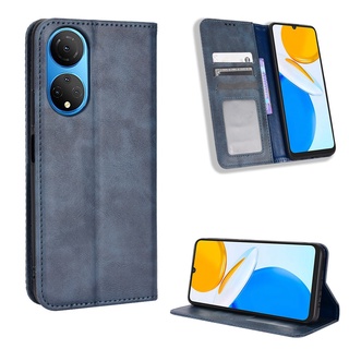 เคสโทรศัพท์หนัง PU ฝาพับแม่เหล็ก พร้อมช่องใส่บัตร สไตล์วินเทจ สําหรับ Honor X7