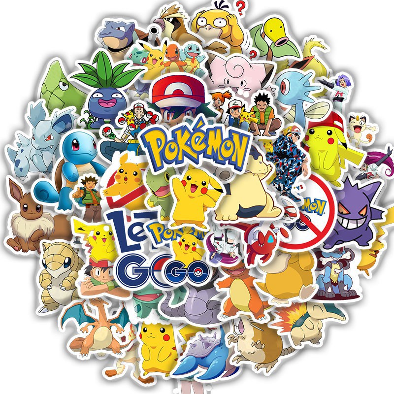 【LARGE STICKER】50Pcs Anime Pokemon การ์ตูนกันน้ําสําหรับ Car Laptop Suitcase Skateboard Bicycle ของเล่น