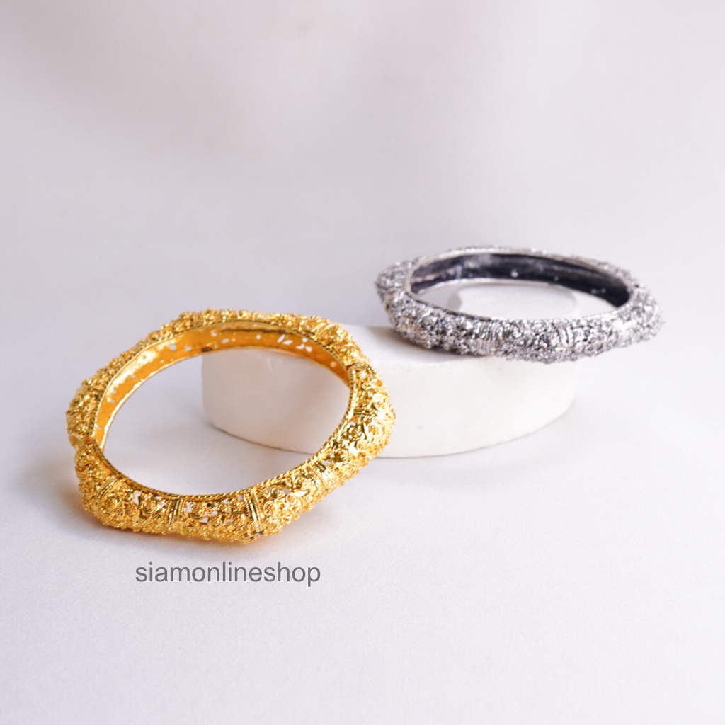 กำไลข้อมือแกะสลัก รูปหกเหลี่ยม (เลือกสีได้ สีทอง สีเงิน รูปที่ 7