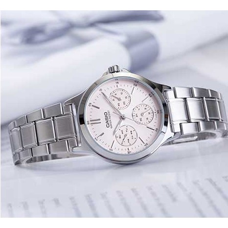 นาฬิกา Casioแท้ รุ่น LTP-V300D-4A นาฬิกาผู้หญิง สายแสตนเลส หน้าปัดสีชมพูหวาน - ของแท้ 100% รับประกันสินค้า 1 ปีเต็ม