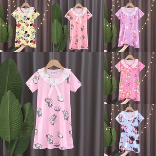 ลด10% โค้ด DDXDECW4 ชุดนอนเด็กผู้หญิงลายการ์ตูนทรงกระโปรงคอล…