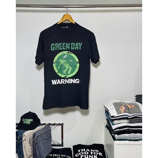 เสื้อยืดผ้าฝ้ายพิมพ์ลายแฟชั่นเสื้อวงมือสอง VINTAGE 00s GREEN DAY WARNING Size M มือ2