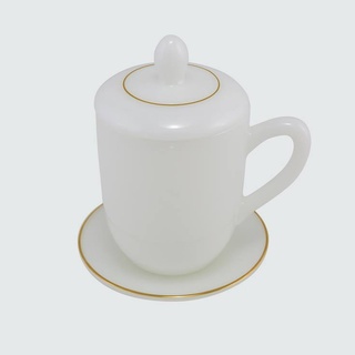 PEARL แก้วเนื้อมุก 70S Tea cup with saucer  มักขาวขอบทอง/ไม่ขอบทอง พร้อมฝา และจานรอง