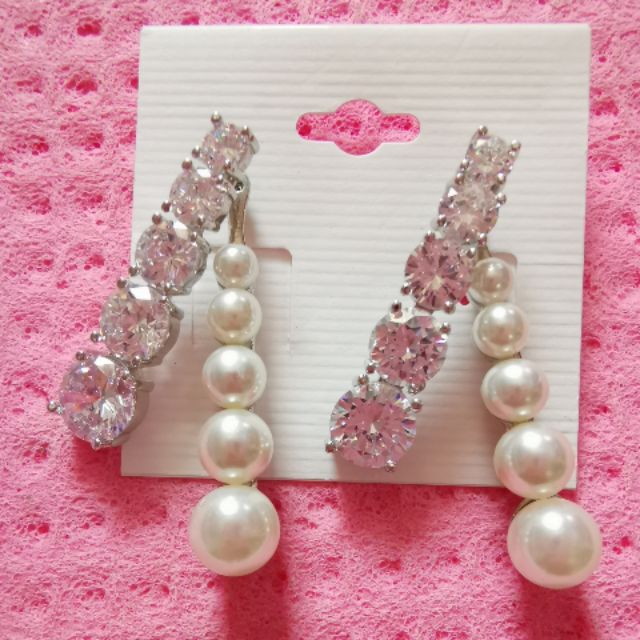 ต่างหู เพชรมุก เพชร CZ ตุ้มหูมุกเพชร CZ