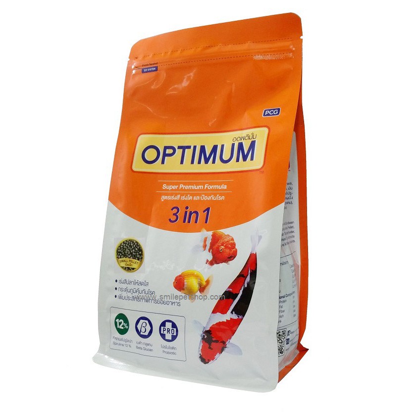 OPTIMUM 3 in 1อาหารปลาสวยงาม ป้องกันโรค 12 % ขนาด 800 g
