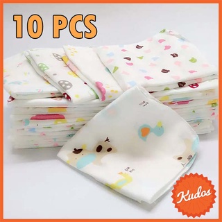 KUDOSTH (10 pcs) ผ้าเช็ดหน้า ผ้าฝ้าย 100 % ลายการ์ตูน สำหรับเด็กทารก พร้อมส่ง