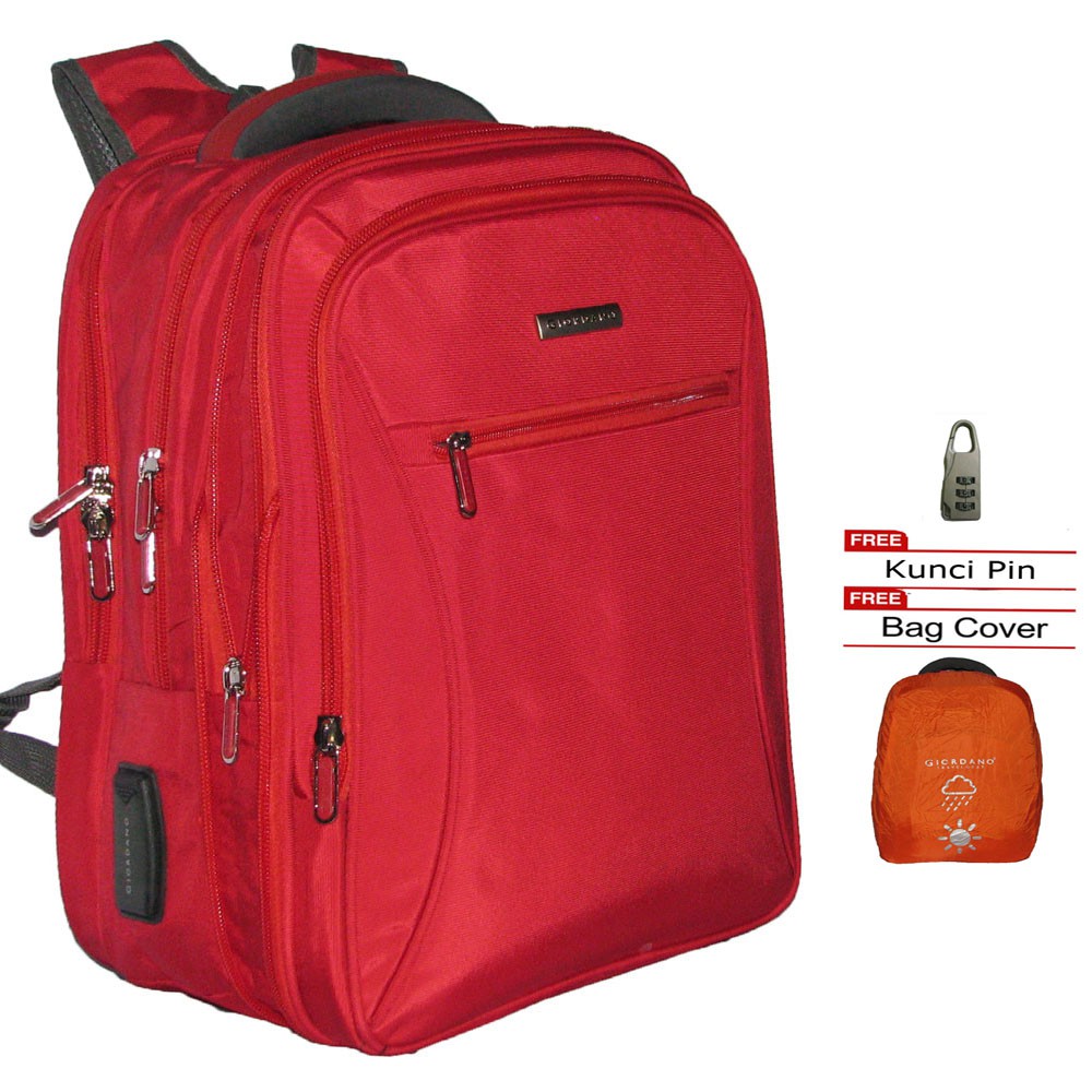 Merah Giordano 66015 กระเป๋าเป้สะพายหลังแล็ปท็อปขยายได้ Original Import Free Raincover และ Pin Key -
