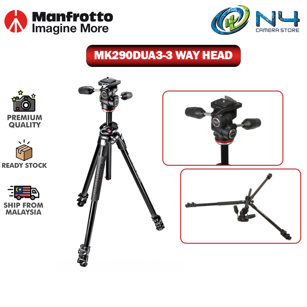 Manfrotto MK290 ขาตั้งกล้องขาตั้งกล้องอะลูมิเนียมคู่ พร้อมหัว 3 ทาง / หัวเอียง ( MK290DUA3-3W )