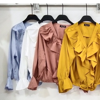 เสื้อแขนยาวสีพื้นจั้มเอว (ฟ้า ขาว กะปิ กรม แดง เหลือง ชมพู)