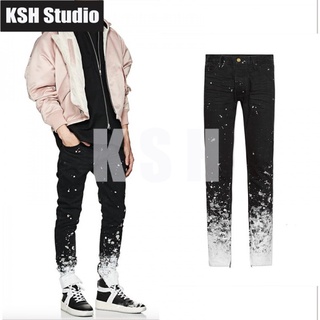 1:1 FOG Jean INS high street FOG style splash ink trousers side zipper black small feet paint dots slim stretch denim tr