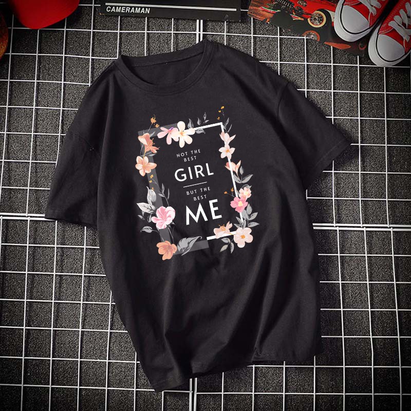 <mybhaju>flower girl me graphic เสื้อยืดแขนสั้นผ้าฝ้าย 100% สําหรับผู้หญิงทันสมัย 2xl/Oversize Plus 
