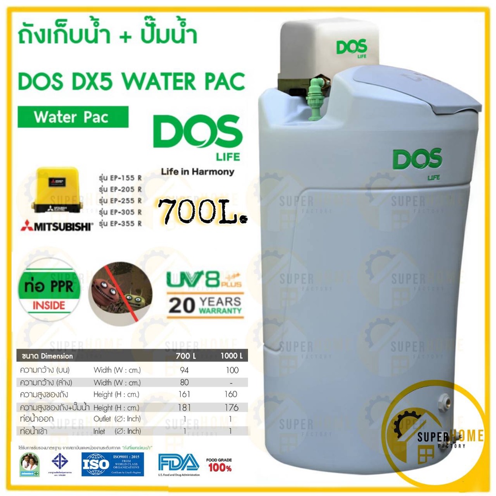 💥พร้อมติดต้้ง💥แถมลูกลอย DOS ถังเก็บน้ำ+ ปั๊มน้ำ DOS DX5 Water Pac+MITSUBISHI ถังเก็บน้ำคู่ปั้ม มิตซู  คู่ปั้ม