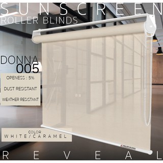 RVDN005 ม่านม้วน ผ้าซันสกรีน Sunscreen สีขาว/คาราเมล กันแสงแดด 95 % Roller blinds