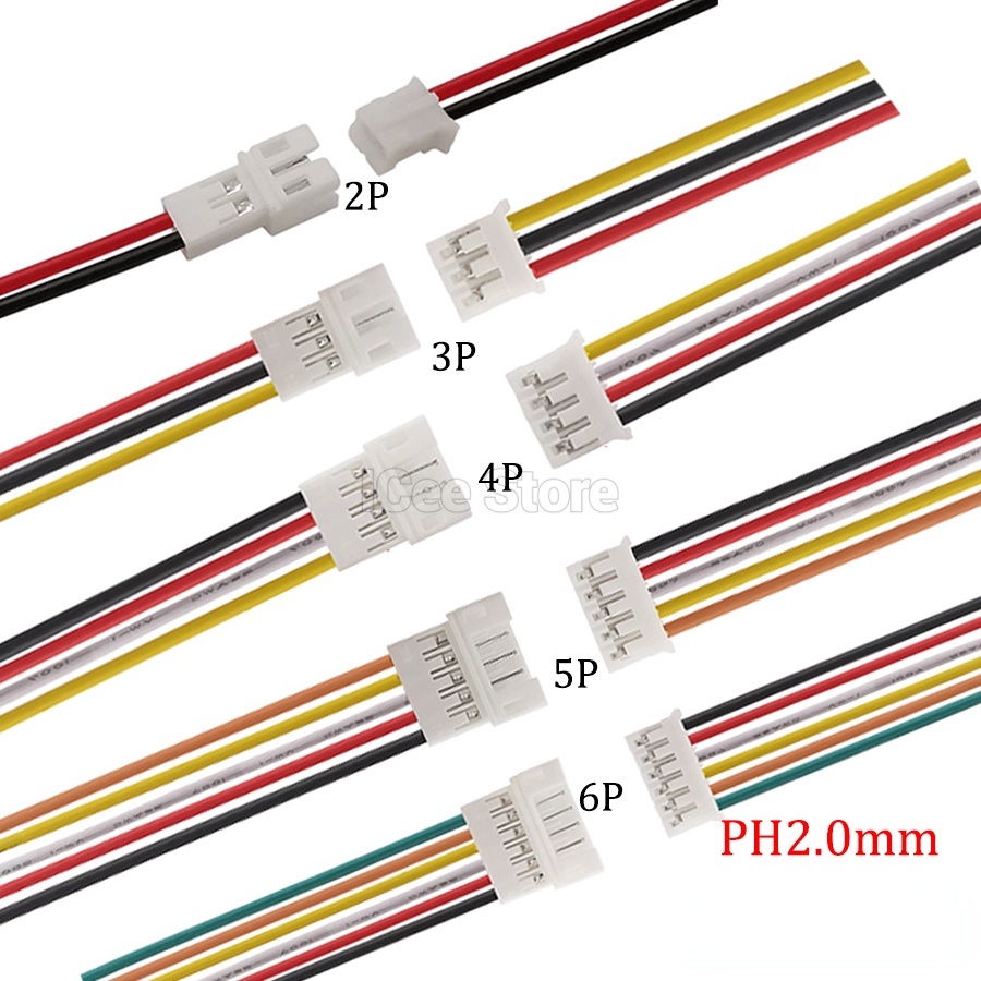 อะแดปเตอร์แจ็คเชื่อมต่อสายไฟ PH2.0 PH 2.0 Pitch 2.0 มม. JST 2P 3P 4P 5P 6P 20 ซม. 26AWG Micro Male 1