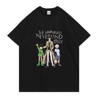 คอลูกเรือ【Boutique T-shirt】เสื้อยืดแฟชั่น พิมพ์ลายอนิเมะ The Promise Neverland Hunter X Hunter Death Note สําหรับผู้ชายS