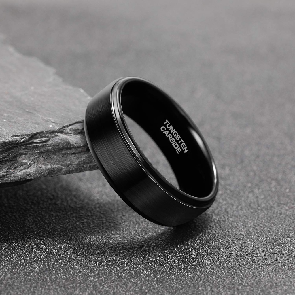 Somen แหวนทังสเตน เนื้อแมตต์ 6 มม. 8 มม. สีดํา ใส่สบาย ไซซ์ 4-15 สําหรับผู้ชาย ผู้หญิง งานแต่งงาน - รูปที่ 3