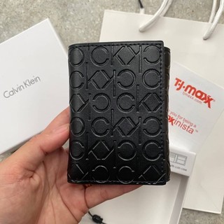 Calvin Klein Mens Black Leather Trifold Wallet