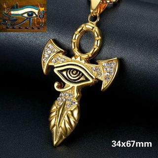 Egypt Wedjat Titanium Horus Lucky Charms Necklace Pendant-Gold