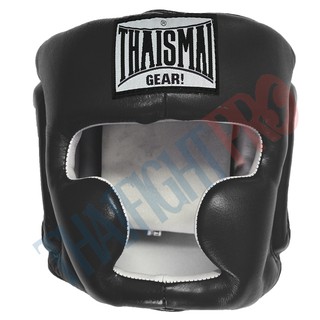 THAISMAI Black Leather Pro Sparring Boxing Training Head Guard HG-151 - เฮดการ์ดสากลปิดแก้มสีดำ หนังแท้ HG-151