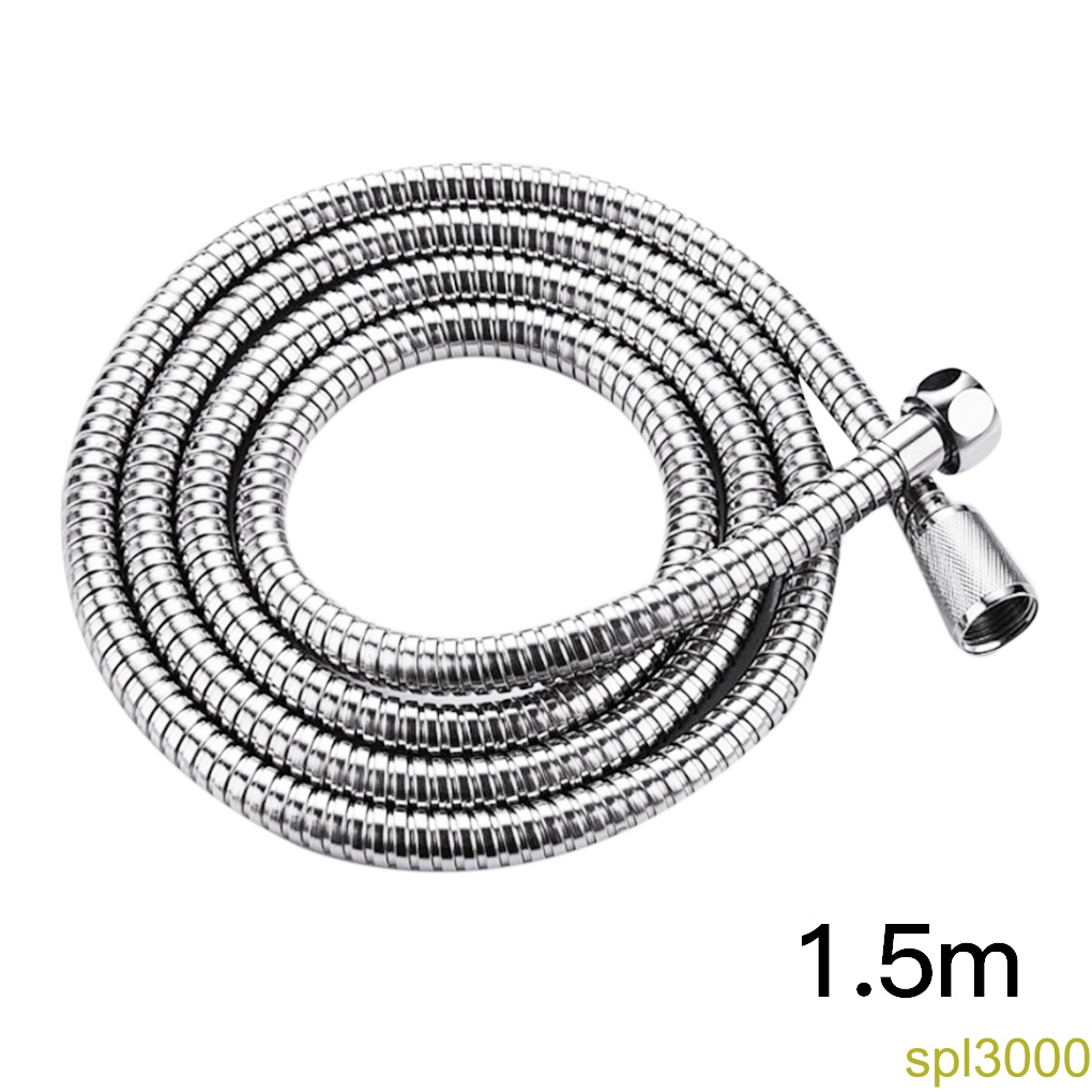 [spl]Stainless Steel Double Buckle Water Pipe Flexible Shower Hose Bathroom Soft Tube Accessories 1 5m
