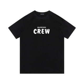 [S-5XL]Balenci&amp;a เสื้อยืดแขนสั้น ผ้าฝ้าย พิมพ์ลายตัวอักษร CREW พลัสไซซ์ สําหรับผู้ชายและผู้หญิง