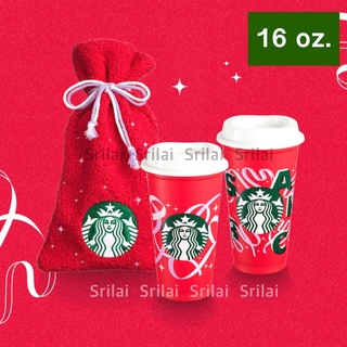 [✔️ของแท้ 100% ] 🔥 New!! เซ็ตแก้วรียูสคริสต์มาส สีแดง Reusable Red Cup Set : Starbucks Christmas 2021