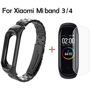 Xiaomi Mi band 3 4 สายคล้องข้อมือสำหรับ Xiaomi Mi Band 3 สายรัดข้อมือสเตนเลสเกลียว MiBand 3/4 + screen Film