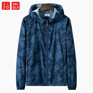 (M-5XL) UNIQLO เสื้อแจ็กเก็ตมีฮู้ดลายพรางระบายอากาศกันแดด ป้องกันรังสียูวีแบบบางมีซิปเต็มตัวสําหรับผู้ชายและผู้หญิง