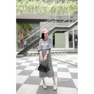 🌈🌿🌸🌼🌺🤎🧡🇰🇷 Stripe Cotton Screen Maxi Dress