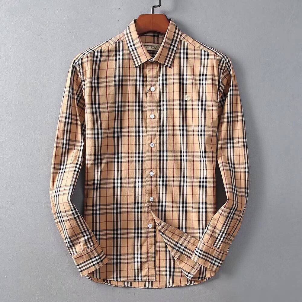 The Original Burberry Men's Light Luxury Fashion Brand In Europe Striped Plaid Cotton Long-sleeved Shirt and United Sta #1