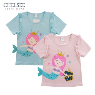 Chelsee เสื้อยืดคอกลม เด็กผู้หญิง รุ่น 237722 ลายนางเงือก ผ้า Cotton 95% Spandex 5% ผ้านุ่ม ยืดหยุ่น อายุ 2-10ปี