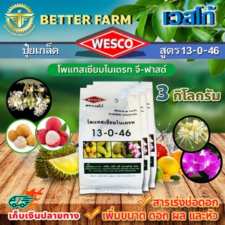 บรรจุ 3 กิโลกรัม WESCO ปุ๋ย 13-0-46 โพแทสเซียมไนเตรท จี-ฟาสต์ ปุ๋ยเกล็ด เวสโก้ สารเร่งช่อดอก เพิ่มขนาด ดอก ผล และหัว