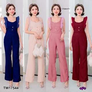 17544 จั๊มสูทขายาว แต่งแขนระบายผ้ามุ้ง Long-sleeved jumpsuit with ruffled sleeves