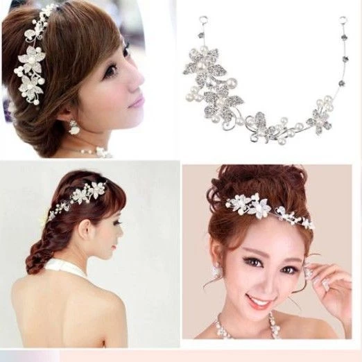 ที่คาดผมประดับคริสตัลรูปดอกไม้สีเงิน ทีคาดผมเจ้าสาวดอกไม้